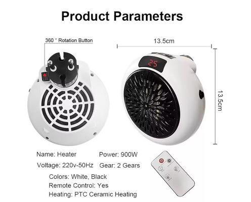 Aquecedor de quarto elétrico doméstico Smart 900W com termostato ajustável e controle remoto