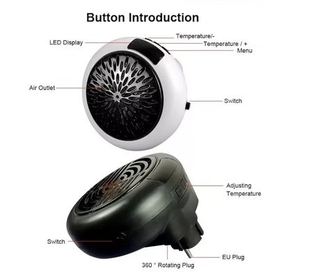 Aquecedor de quarto elétrico doméstico Smart 900W com termostato ajustável e controle remoto