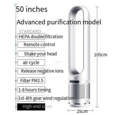 Ventilador sem lâmina de 50 polegadas Ventilador de torre de circulação de ar para purificação segura e inteligente