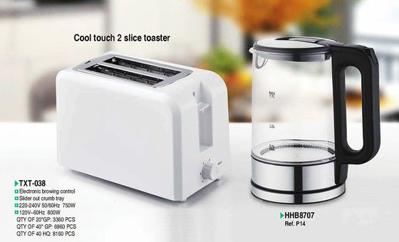 Torradeira de aço inoxidável de 750W com toque frio e controle de temporizador mecânico