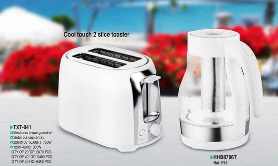 Torradeira de aço inoxidável de 750W com toque frio e controle de temporizador mecânico