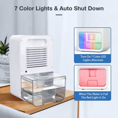 Desumidificador Mini Inteligente com tanque de água de 1100 ml e 7 luzes coloridas para conforto doméstico