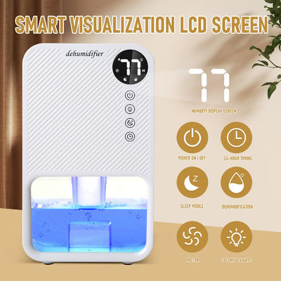 Desumidificador Mini Inteligente com tanque de água de 1100 ml e 7 luzes coloridas para conforto doméstico