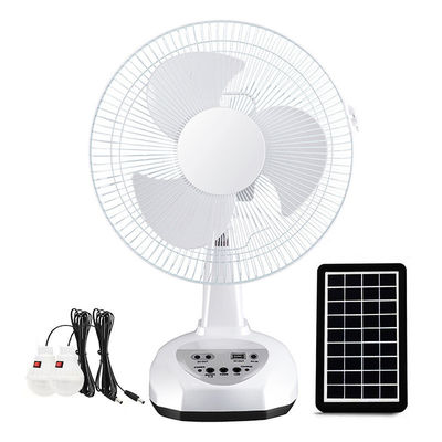 Ventilador solar recarregável de 12 polegadas com bateria e 2 lâmpadas LED Solução sustentável
