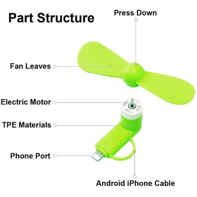 Logotipo impresso em tela de seda 2 em 1 USB Mini Fan para iPhone e Android Tipo-C Apenas 15g