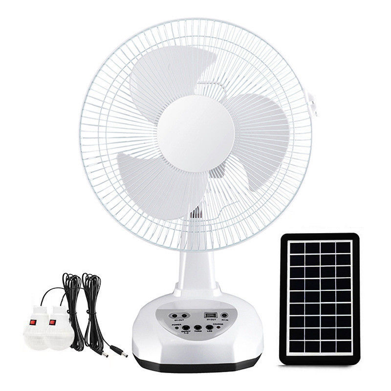 Ventilador solar recarregável de 12 polegadas com bateria e 2 lâmpadas LED Solução sustentável